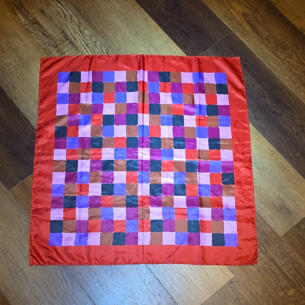 Vintage 70s Multicolor Checkerboard Patchwork Scarf
